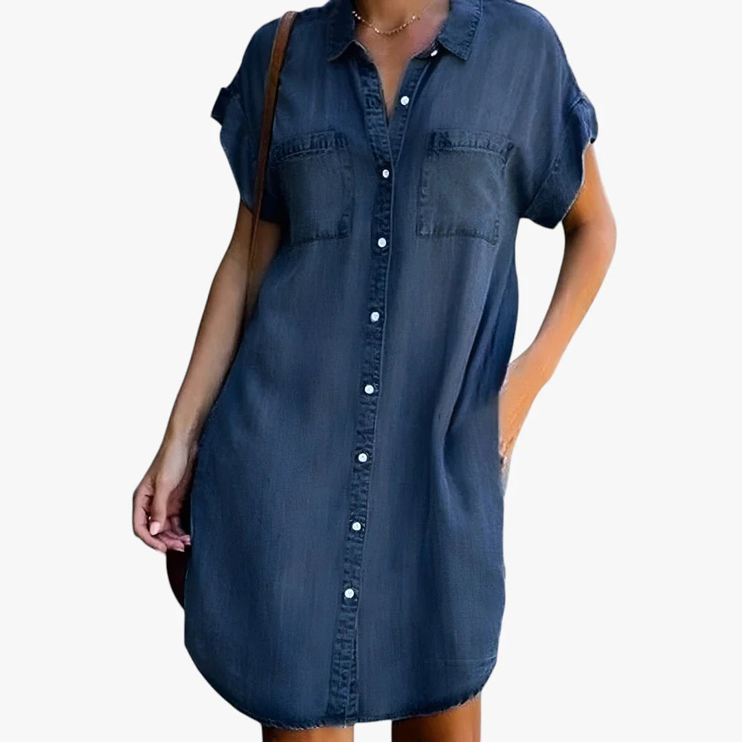 Dame Sommer Midi Denimkjole med Knapper
