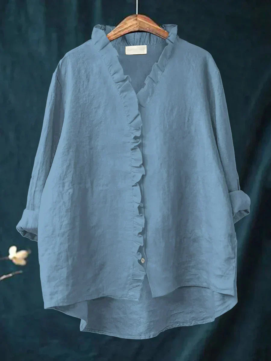 Lily | Puuvilla-linjakangas röyhelöblouse
