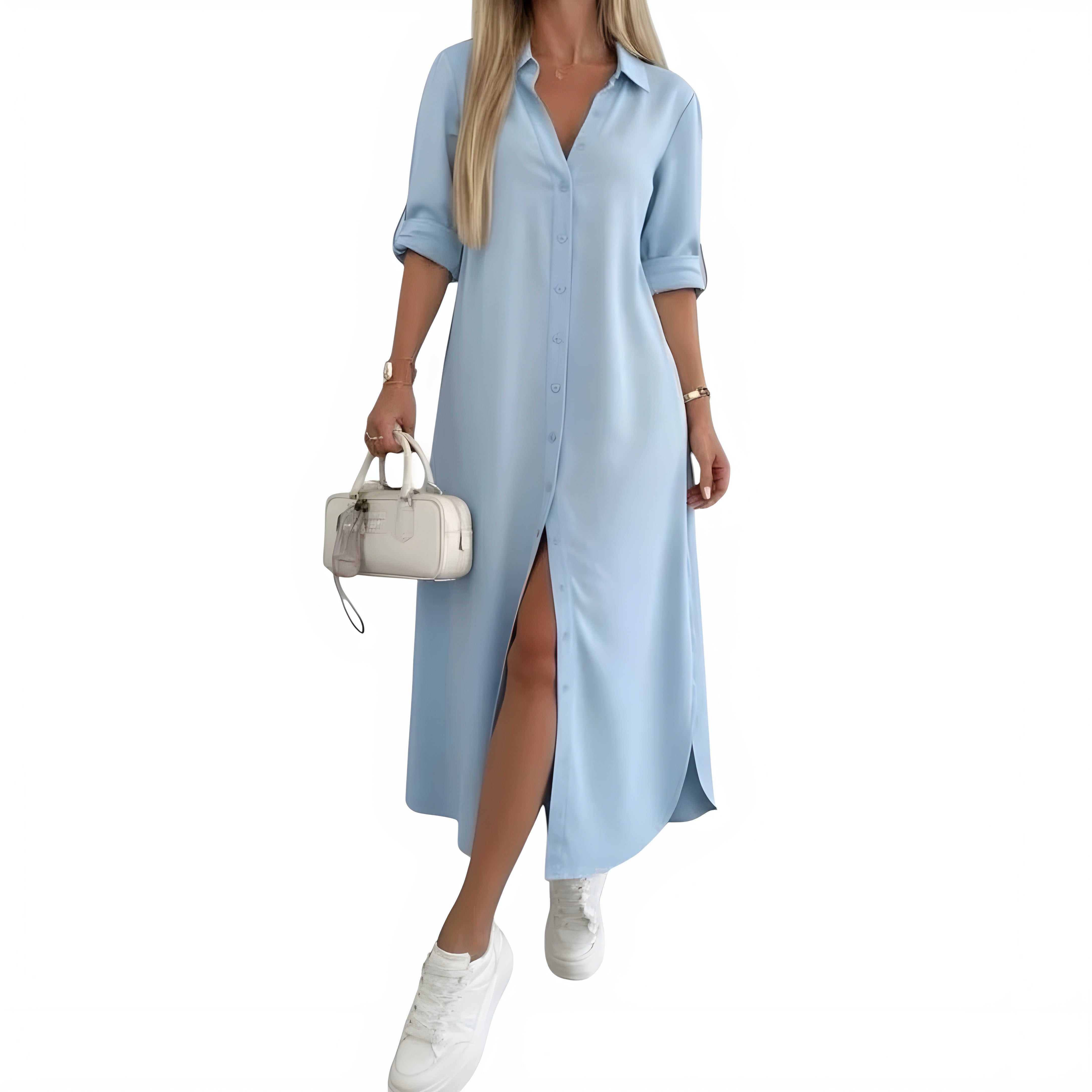 Dame Sommer Maxi Skjortekjole med Knapper
