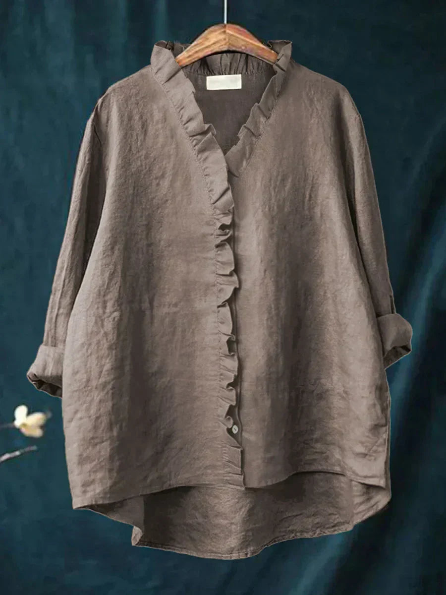 Lily | Puuvilla-linjakangas röyhelöblouse