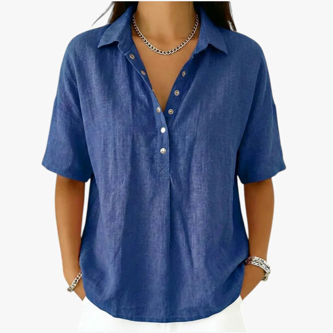 Dame Oversize Skjortebluse med Klassisk Krave og Knapper