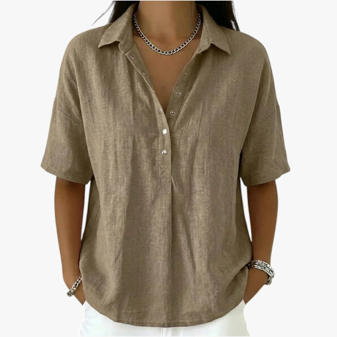 Dame Oversize Skjortebluse med Klassisk Krave og Knapper