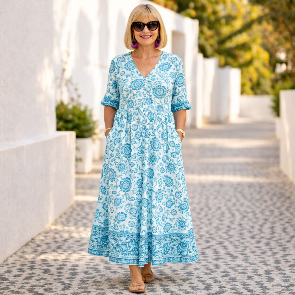 Elly | Elegantti Kukallinen Mekko, jossa on Rentouttava Tunnelma