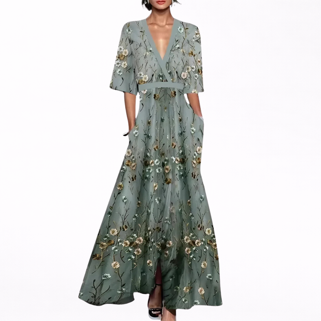 Alma | Pitkä Elegantti Mekko Kukilla