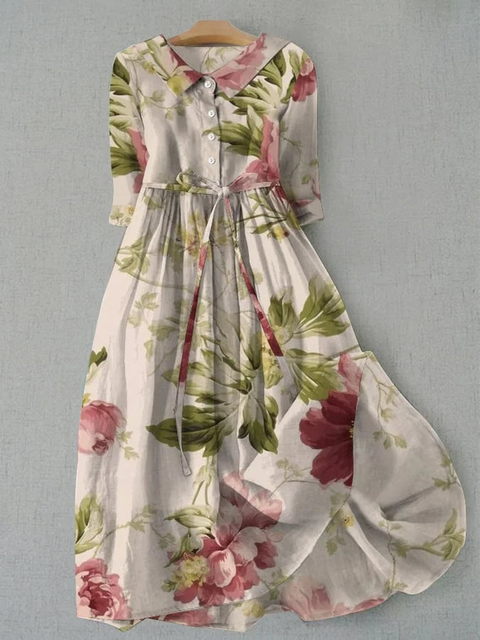Naisten Mekko - Vintage Kukallinen Nauhakiinnitteinen Häävieraan Kesämekko