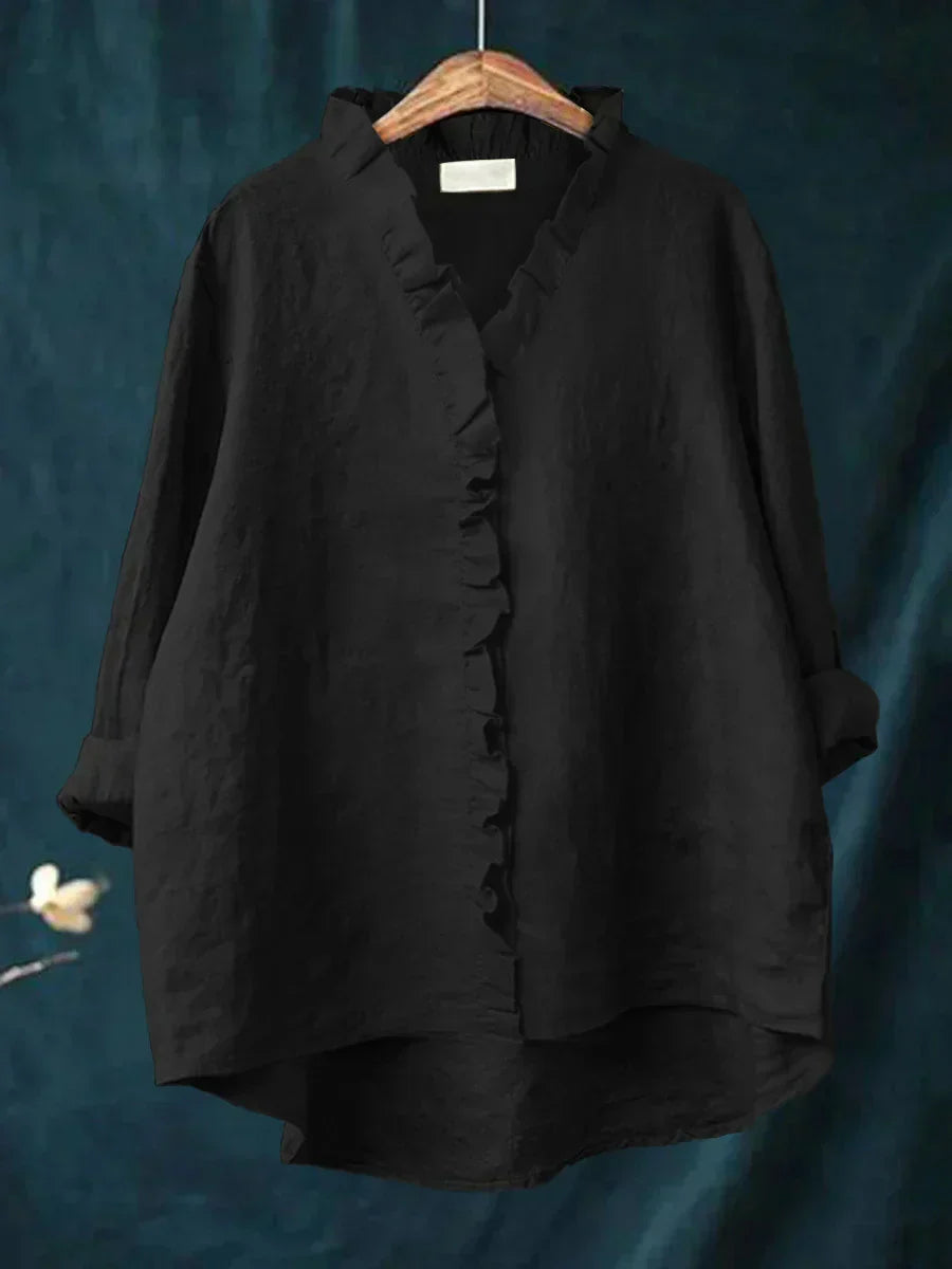 Lily | Puuvilla-linjakangas röyhelöblouse