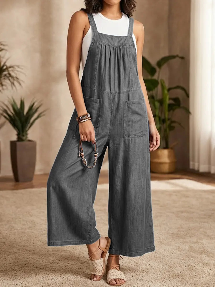 Solmira | Irtonainen Denim Haalaritolkki Olkaimilla