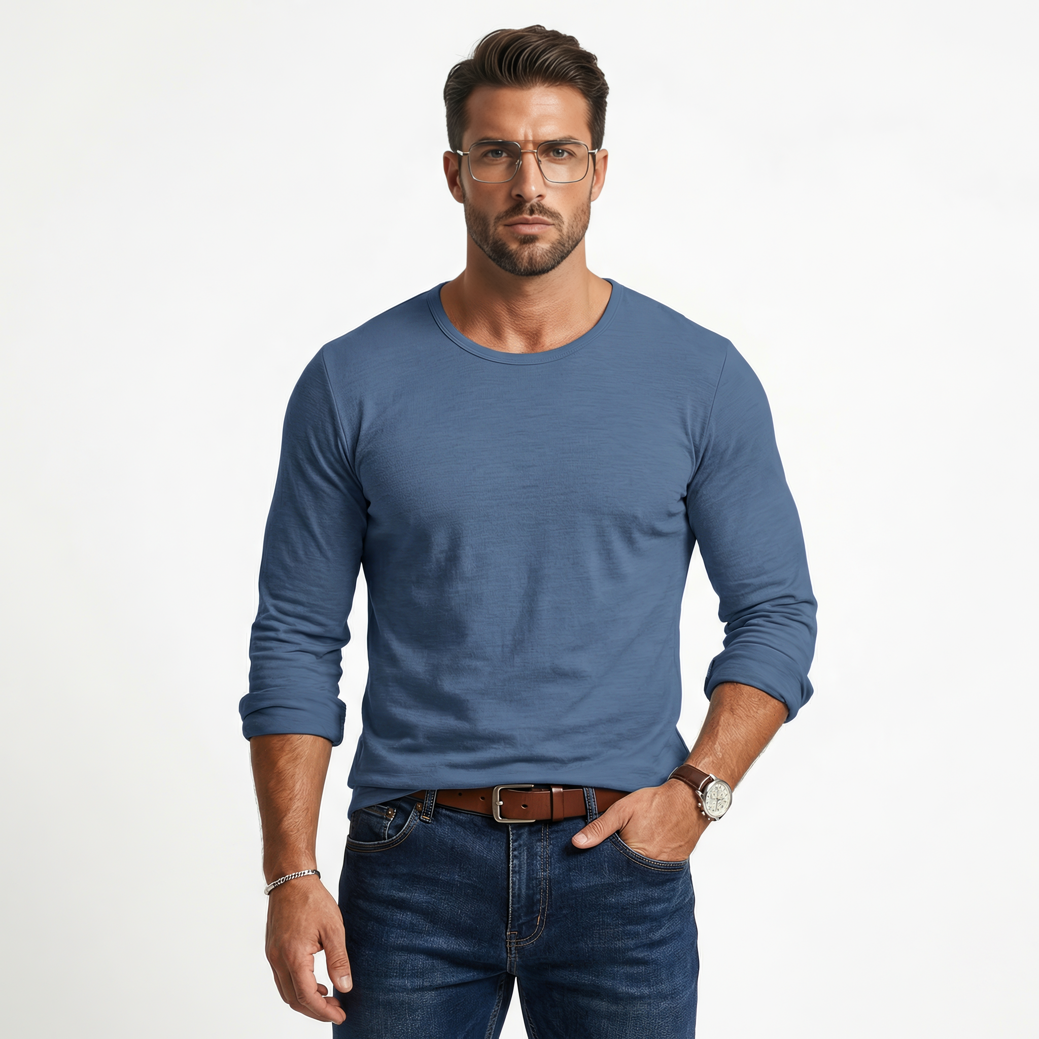 Miesten slim fit pitkähihaista puseroa joustavalla mukavuudella