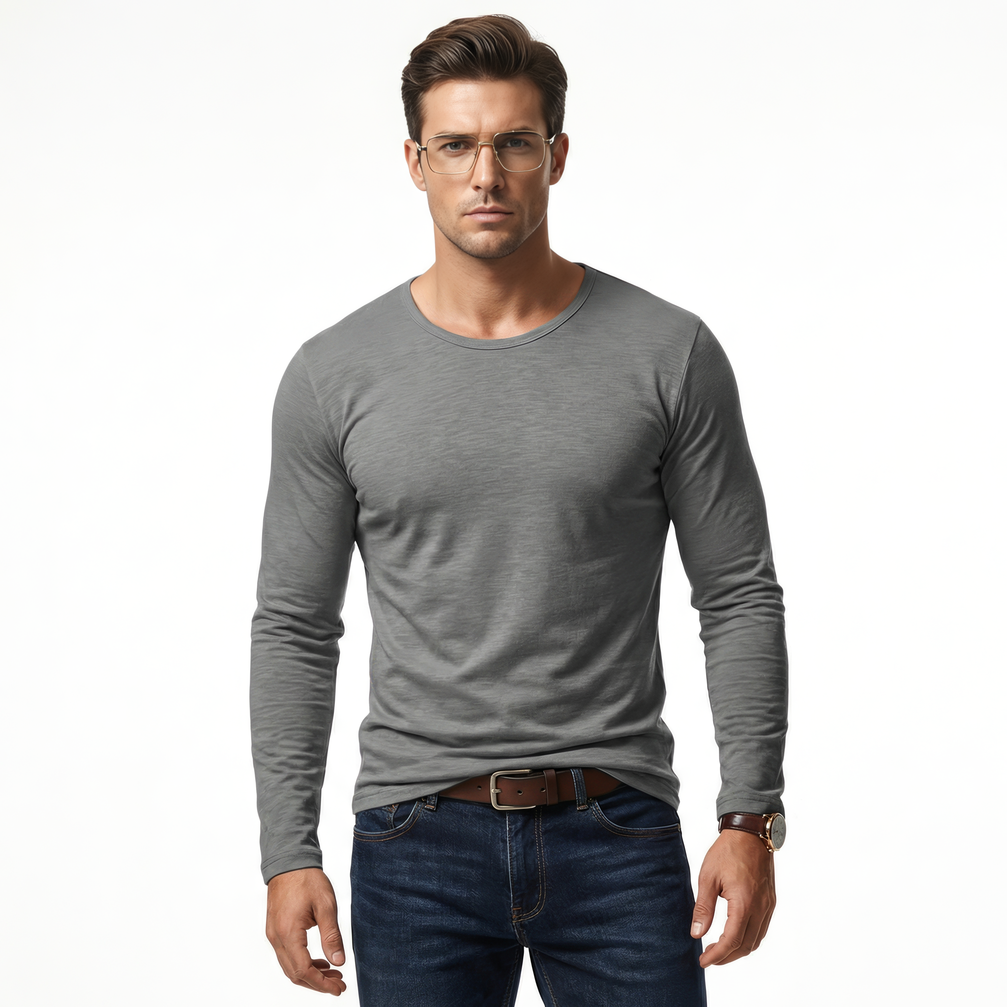 Miesten slim fit pitkähihaista puseroa joustavalla mukavuudella