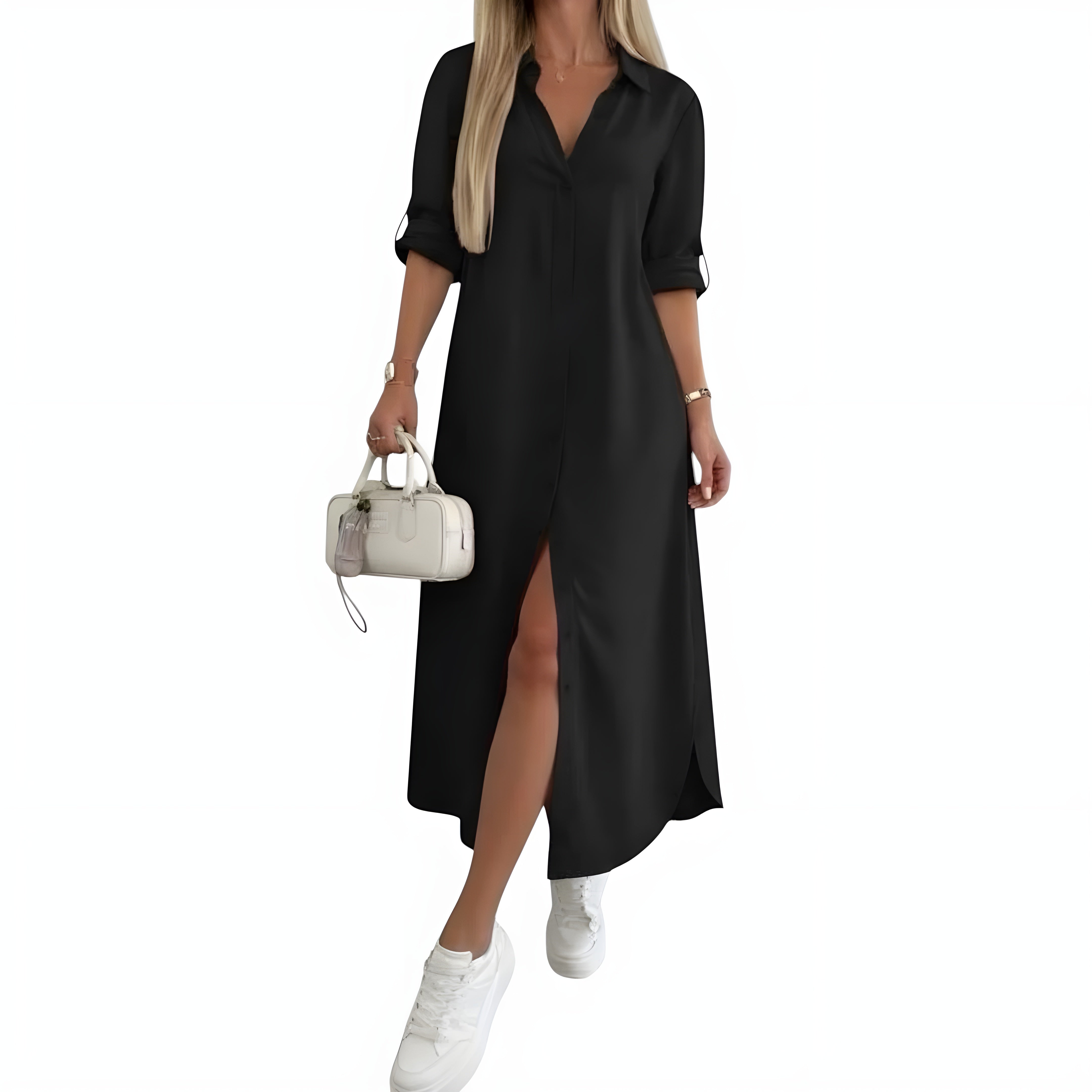 Dame Sommer Maxi Skjortekjole med Knapper