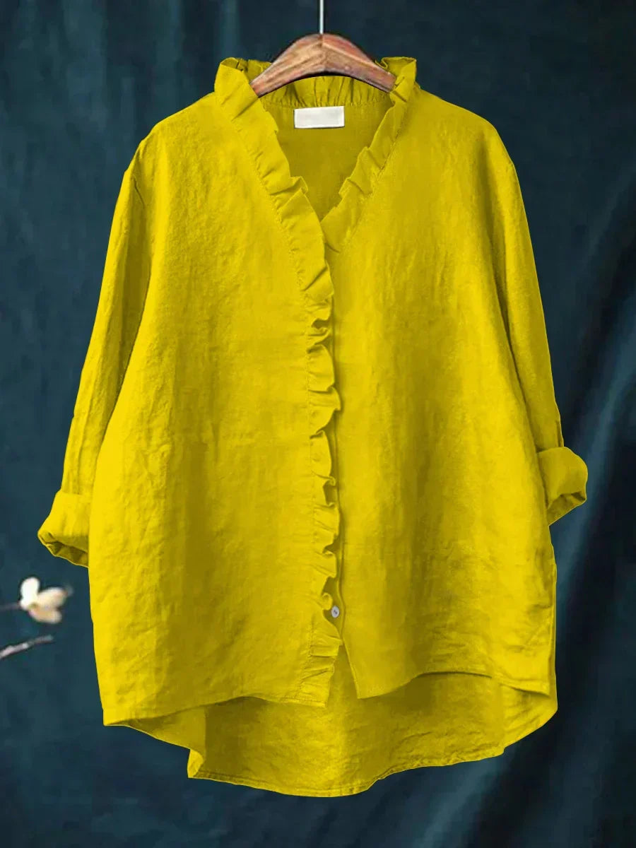 Lily | Puuvilla-linjakangas röyhelöblouse