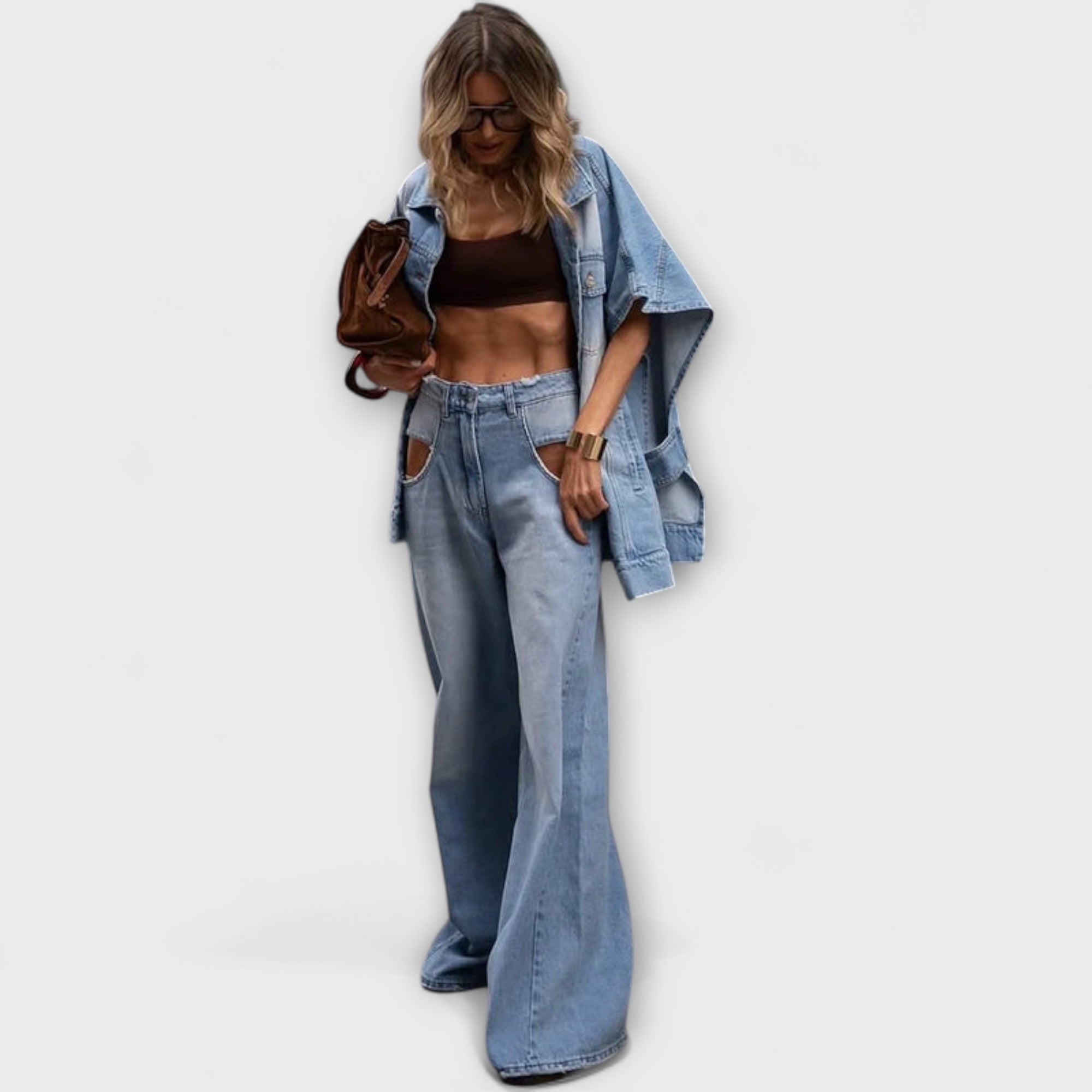 Blair - Laajasti leikattu vetoketjullinen denim-asu ilman puseroa