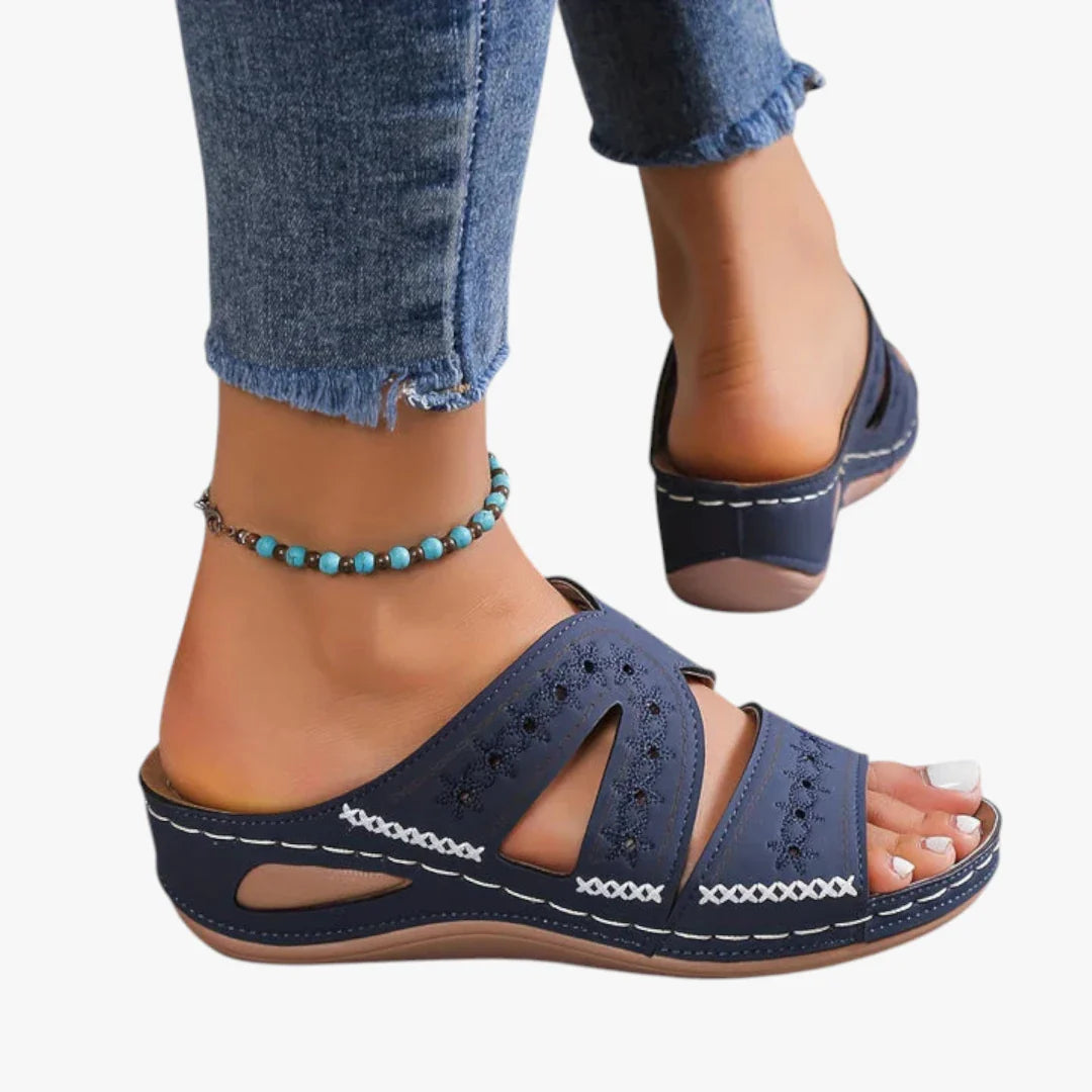Dame Sunde Plateau Sandaler med Svangstøtte og Broderi