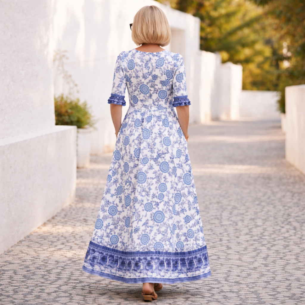 Elly | Elegantti Kukallinen Mekko, jossa on Rentouttava Tunnelma