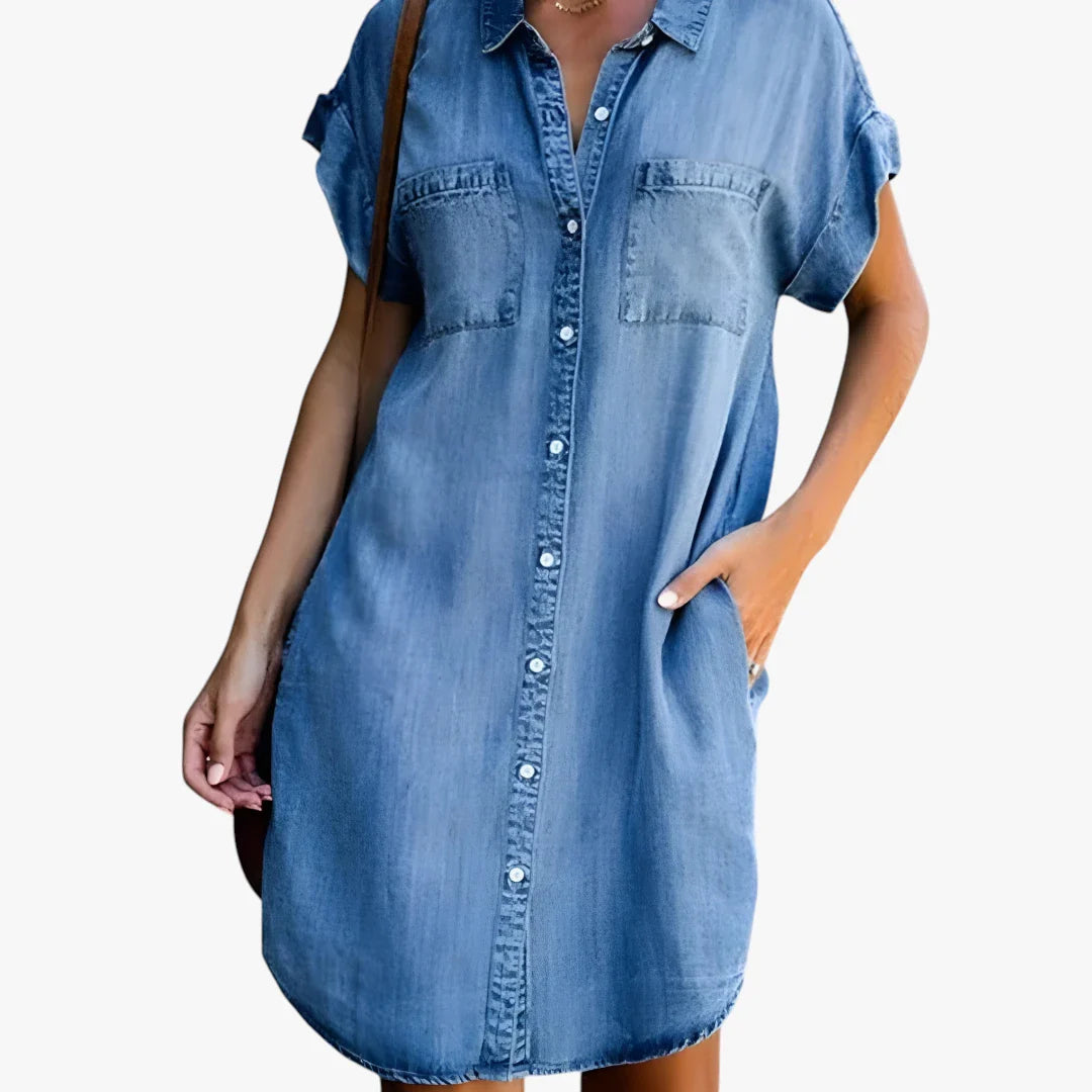 Dame Sommer Midi Denimkjole med Knapper