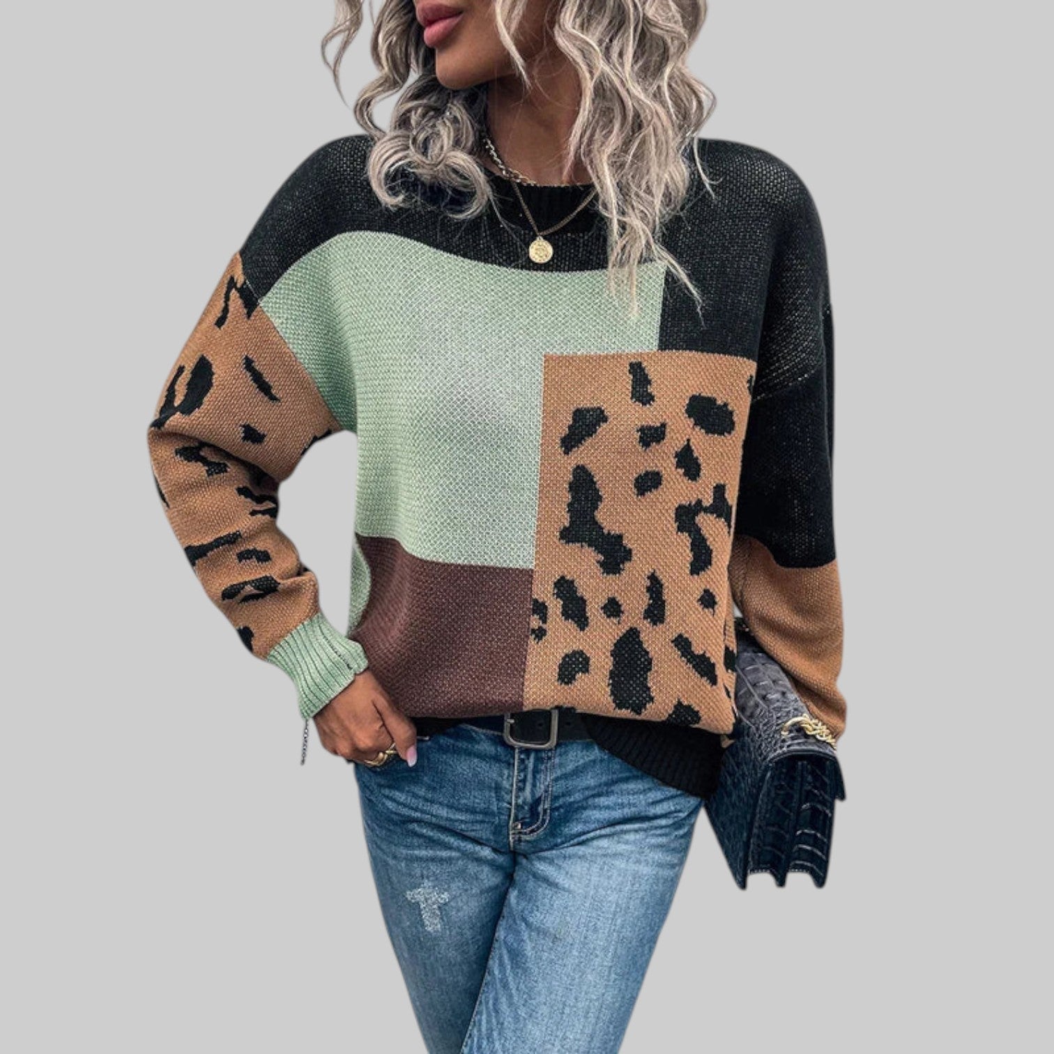 Le Clair - Vintage T-paita leopardskuviolla ja patchwork-täyteaineilla