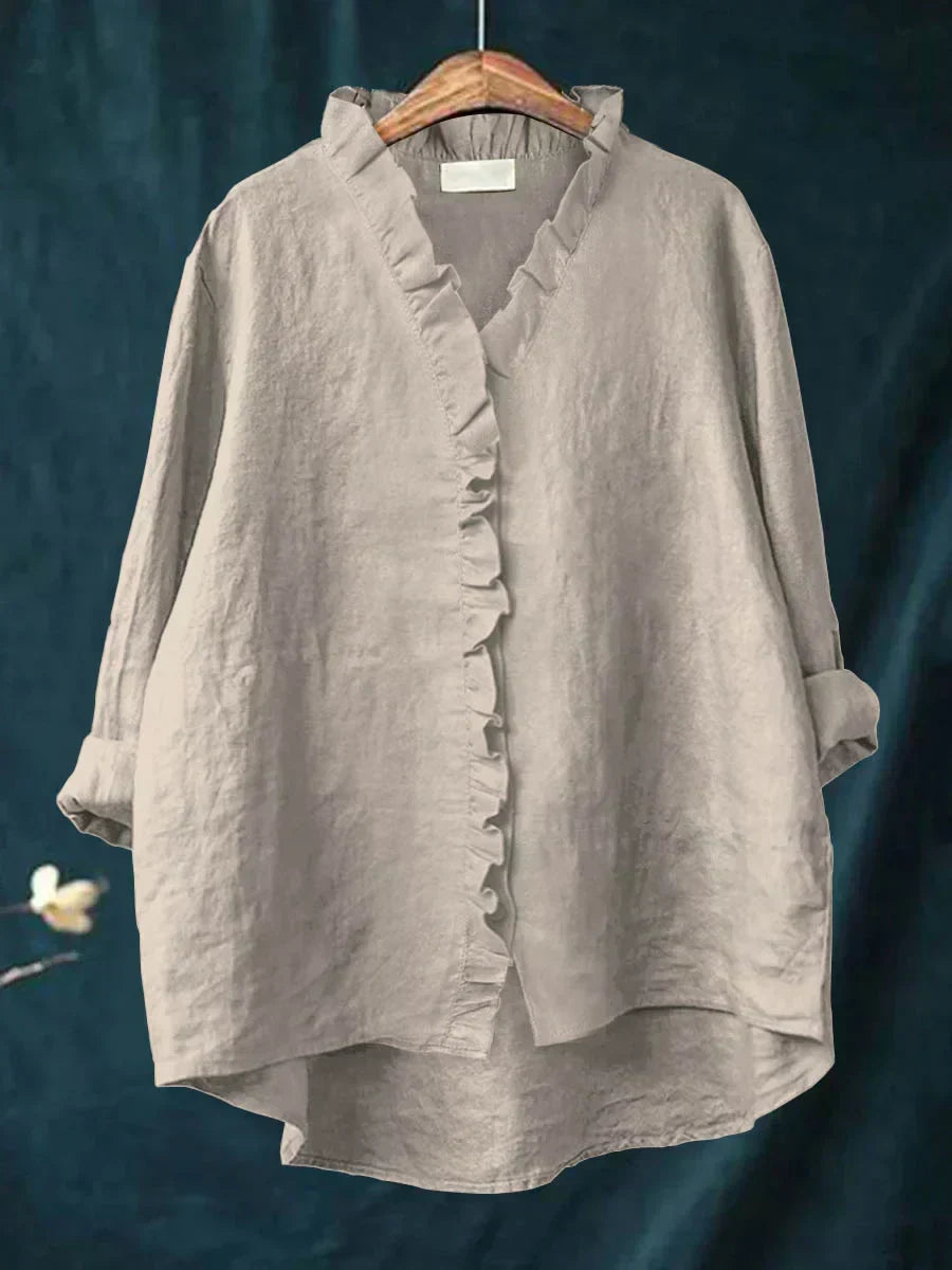 Lily | Puuvilla-linjakangas röyhelöblouse