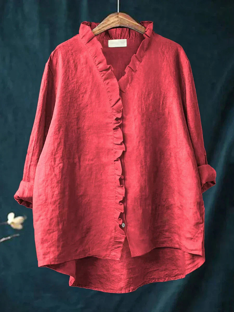 Lily | Puuvilla-linjakangas röyhelöblouse