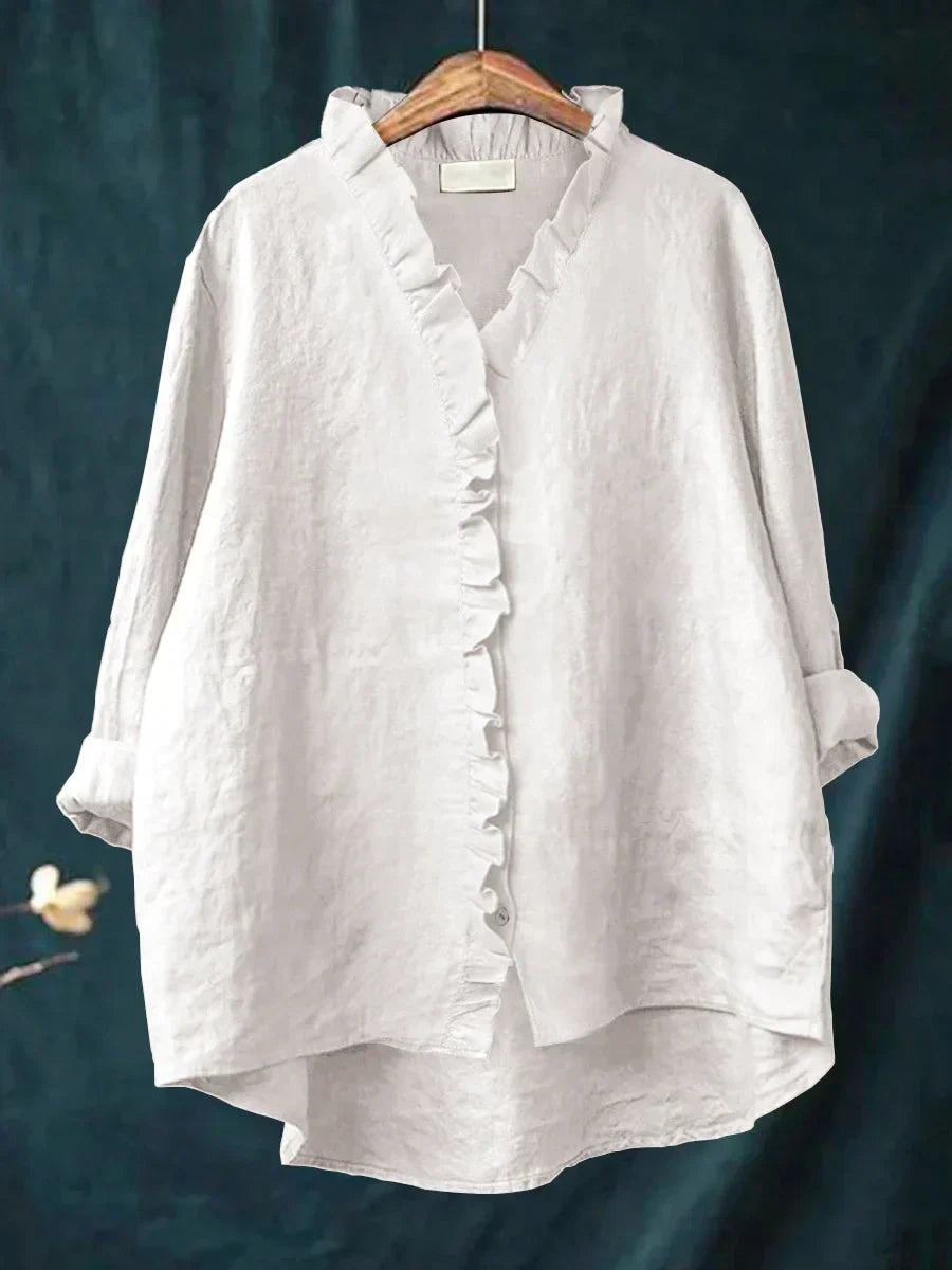 Lily | Puuvilla-linjakangas röyhelöblouse