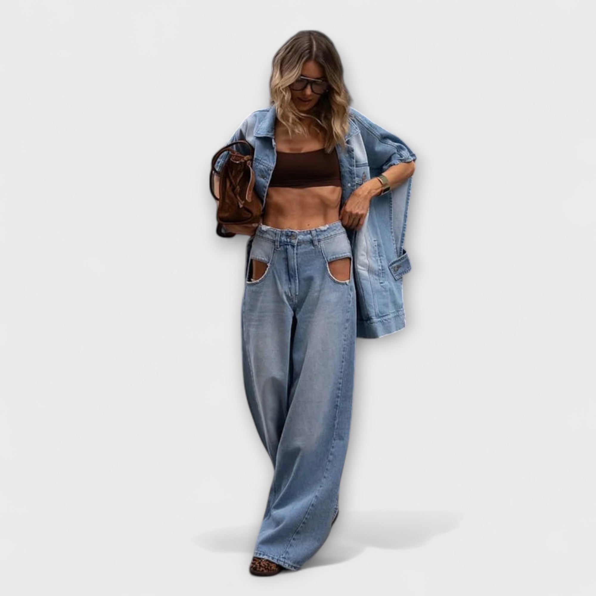 Blair - Laajasti leikattu vetoketjullinen denim-asu ilman puseroa