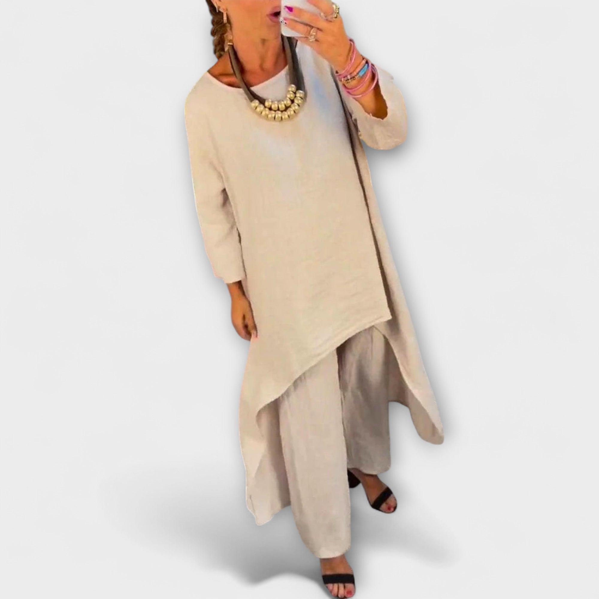 Tabea - Pellavainen puku round neck with cut-out
