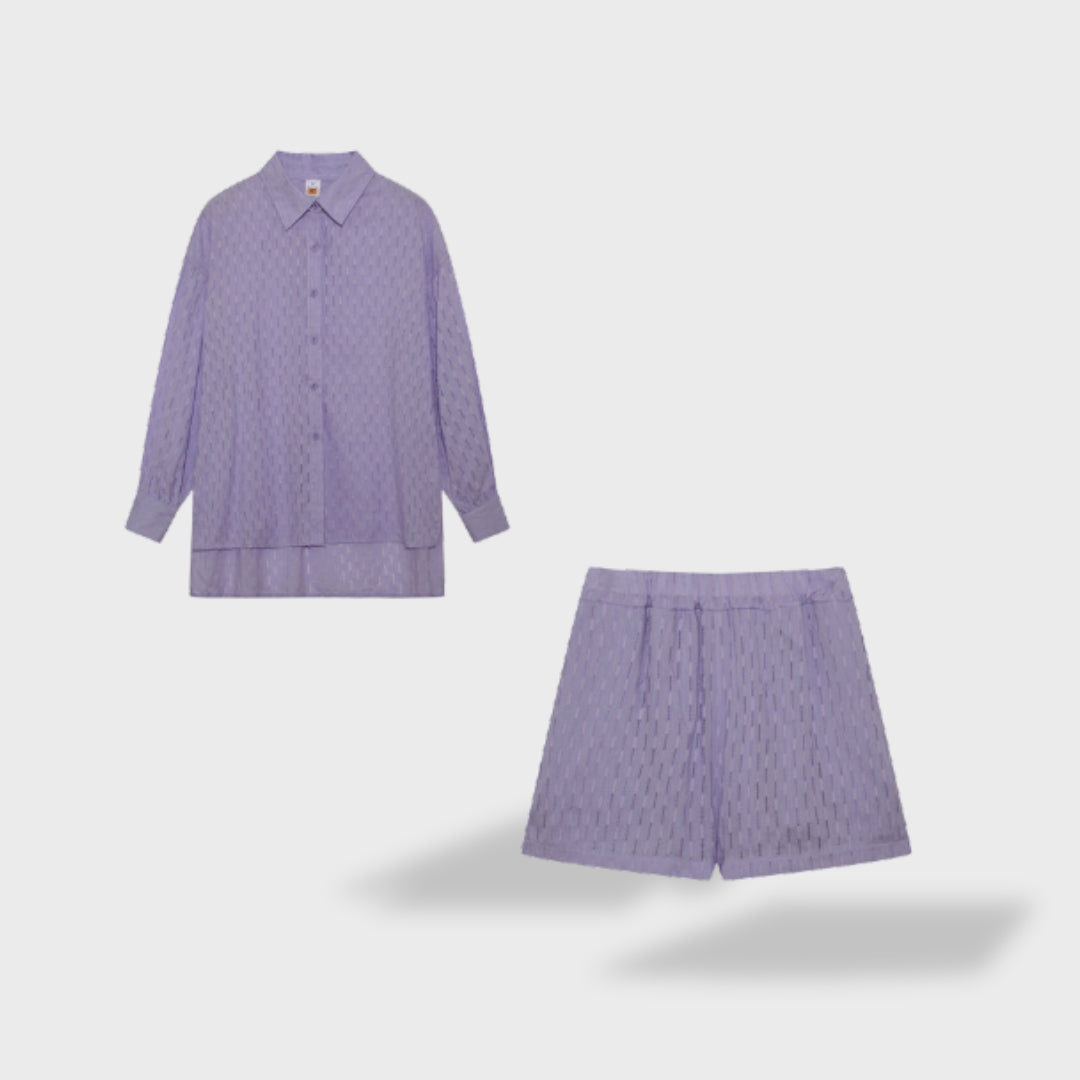 Maud | Tyylikäs paita- ja shorttiasetti pellava-piknik puuvillasta