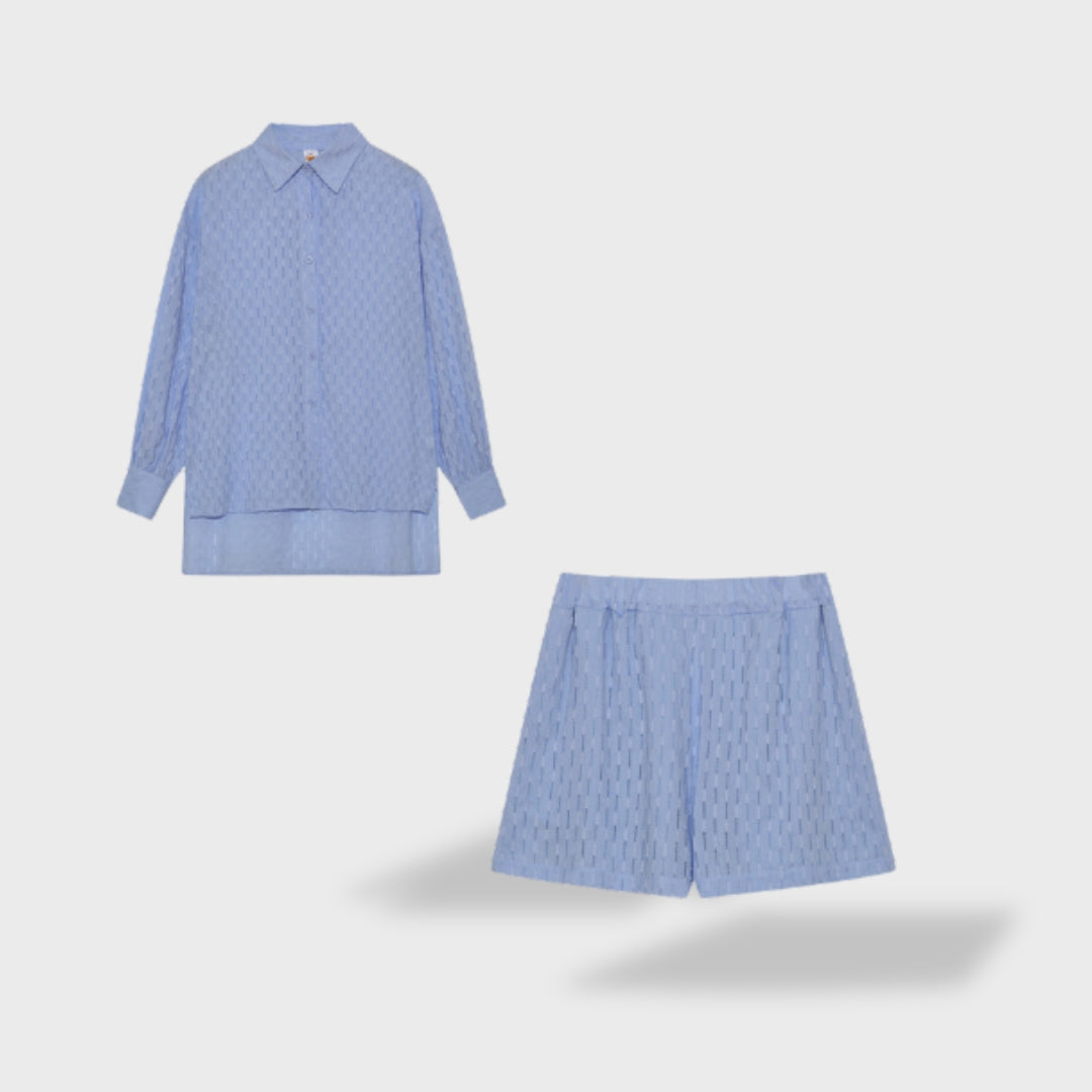 Maud | Tyylikäs paita- ja shorttiasetti pellava-piknik puuvillasta