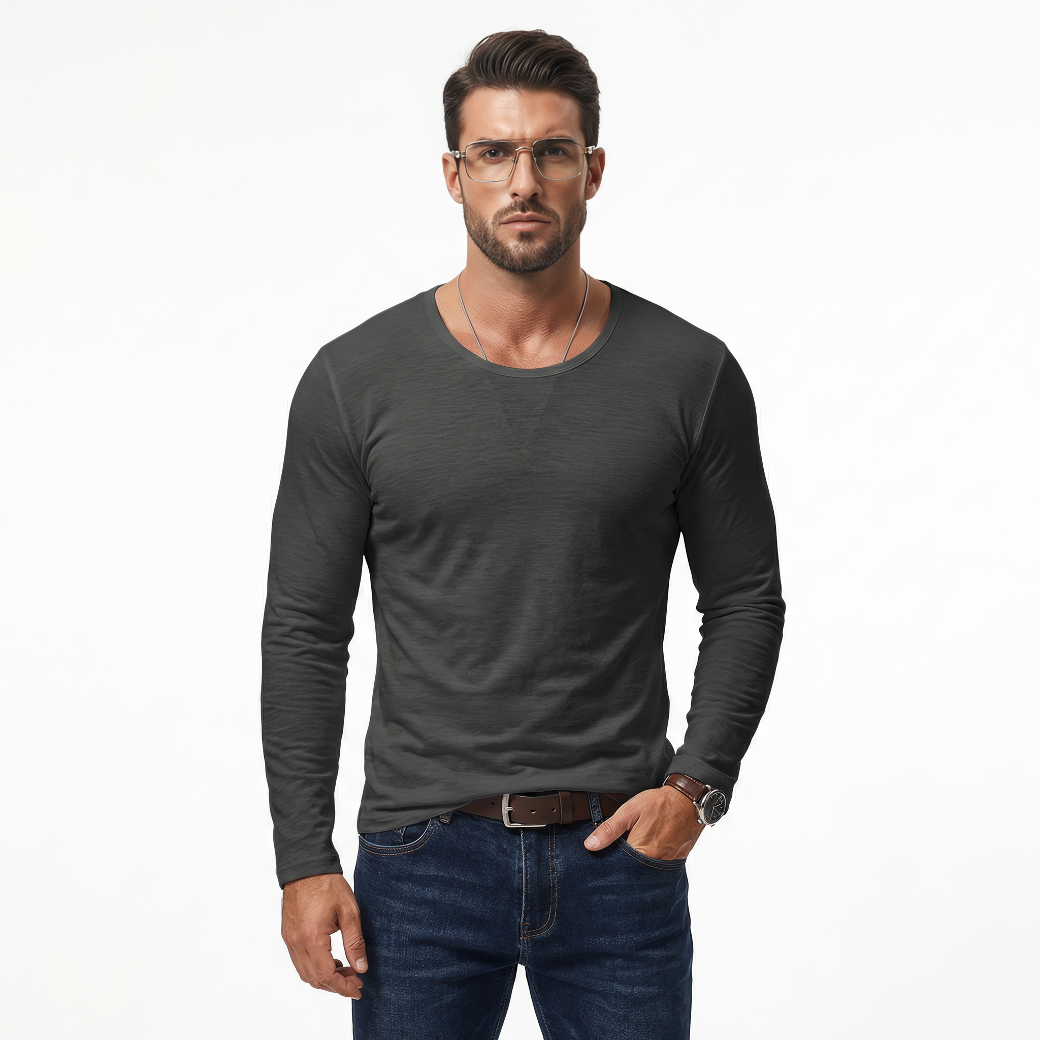 Miesten slim fit pitkähihaista puseroa joustavalla mukavuudella