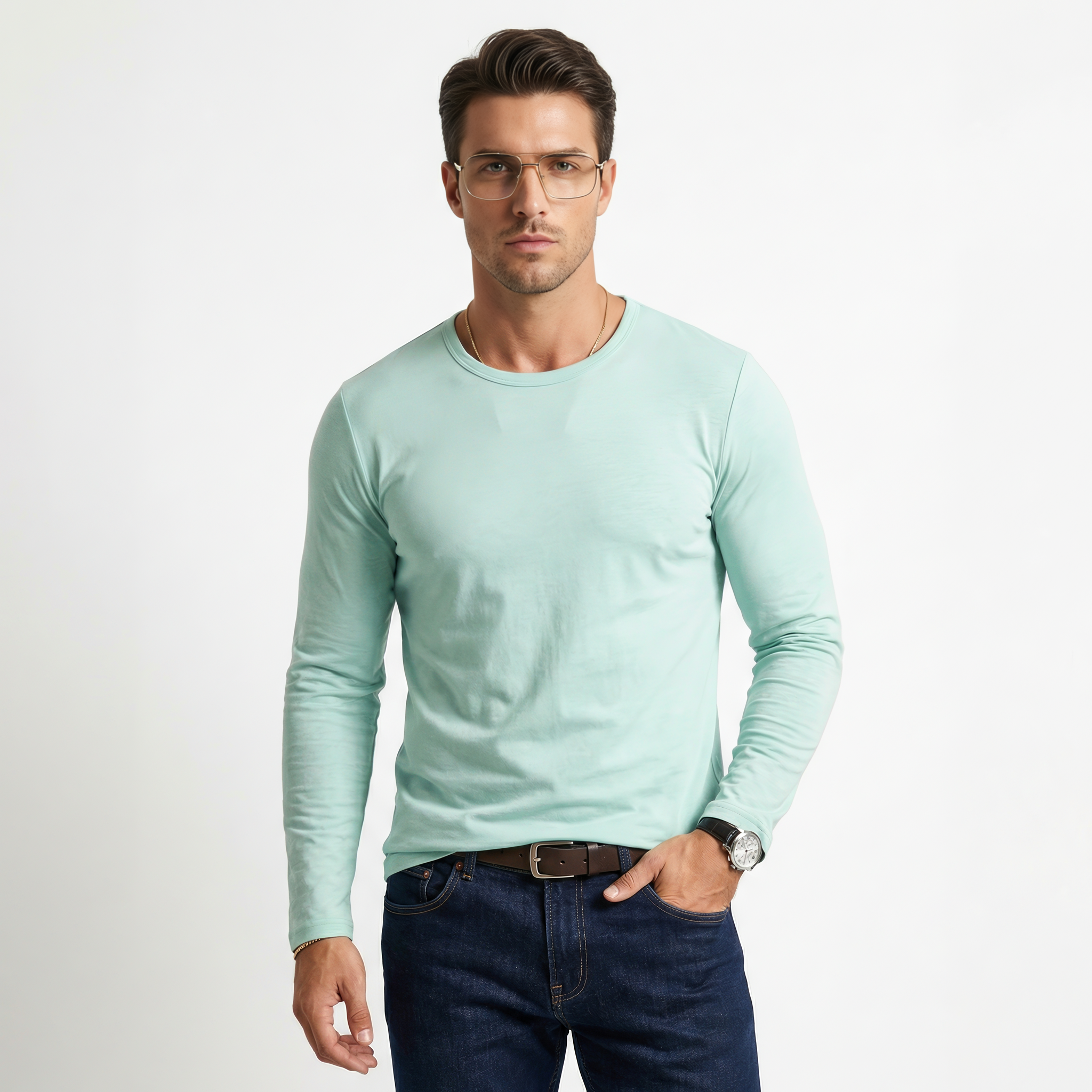Miesten slim fit pitkähihaista puseroa joustavalla mukavuudella